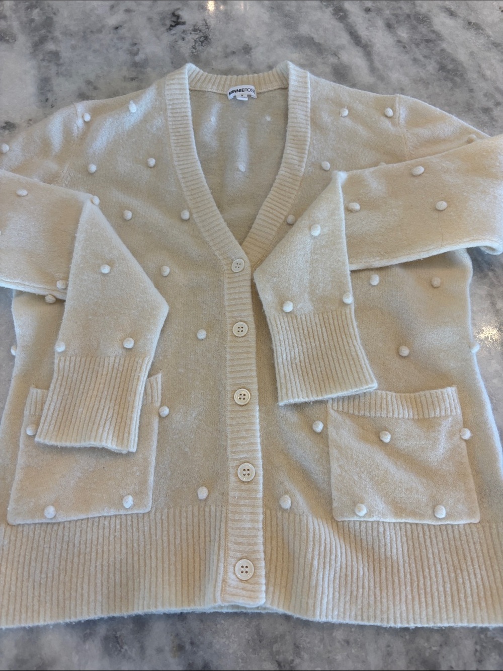 Minnie Rose Cream Pom-Pom Button Cardigan